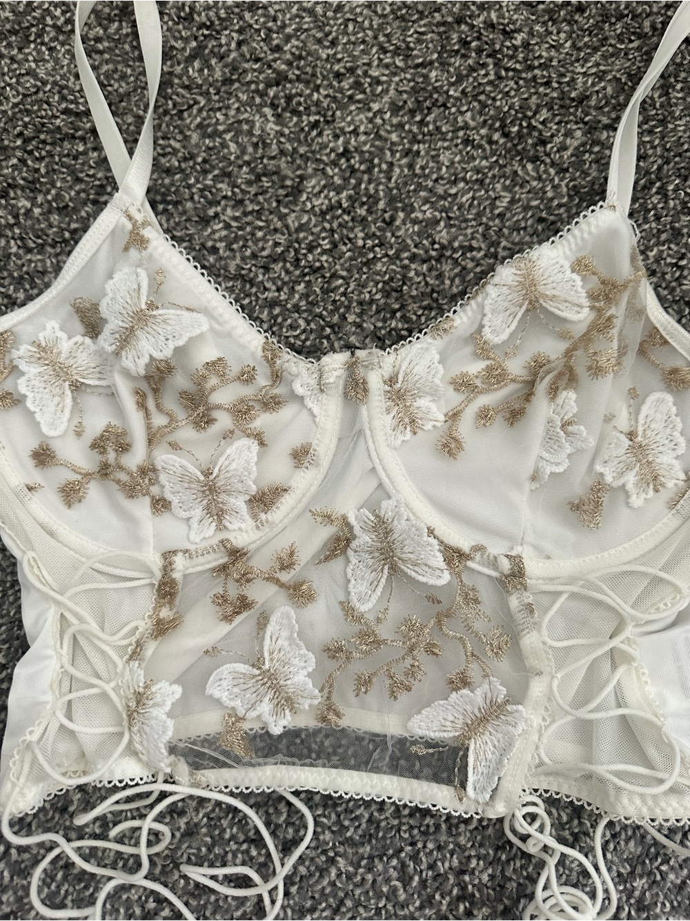 SHEIN Ivory Sheer Butterfly Embroidered Bustier Camisole